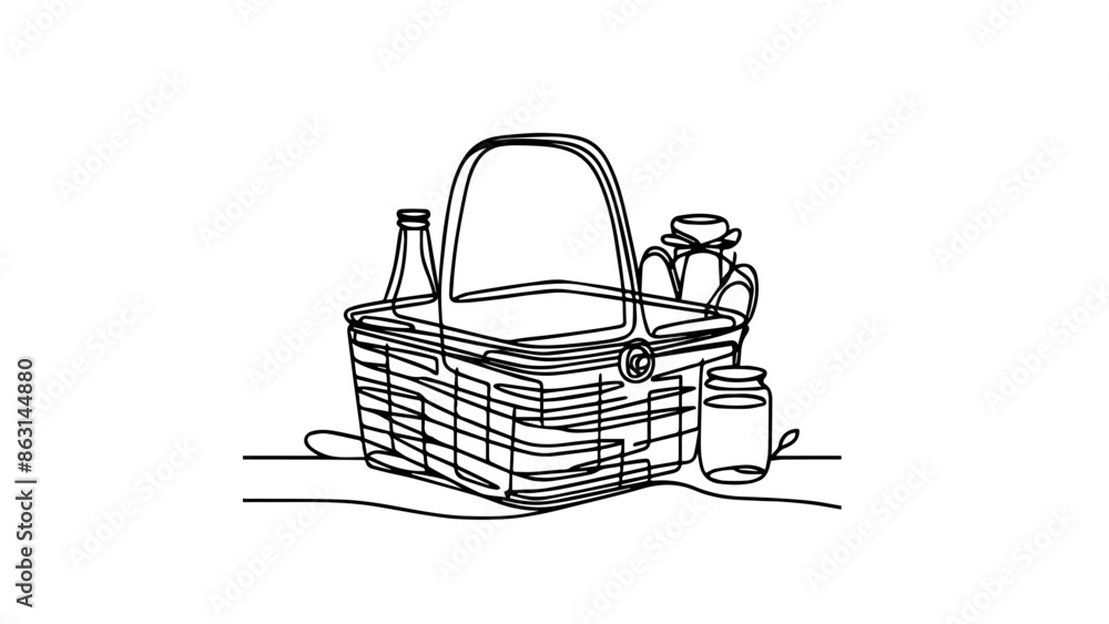 single line illustration of picnic basket single line illustration of picnic basket