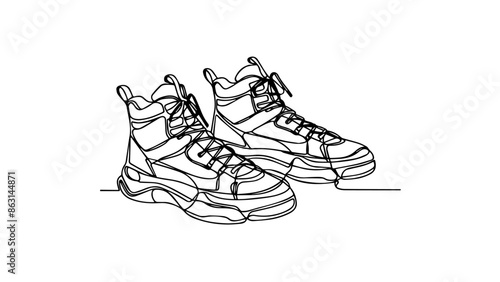 single line illustration of sneakers