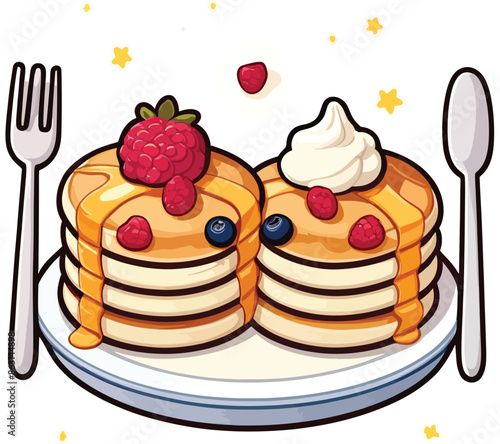 Kawaii pancakes clipart cartoon sticker style vector illustration