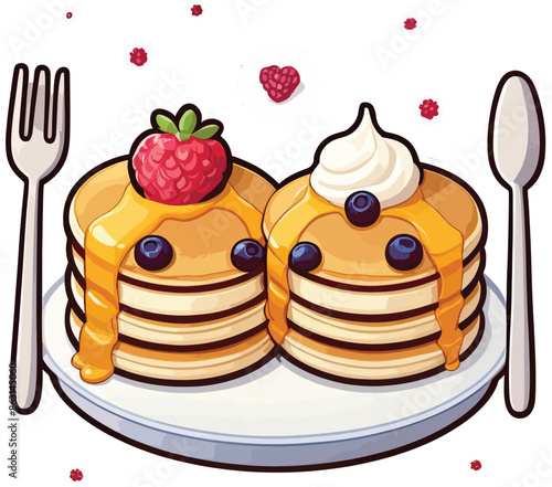 Kawaii pancakes clipart cartoon sticker style vector illustration