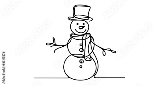 single line illustration of a snowman