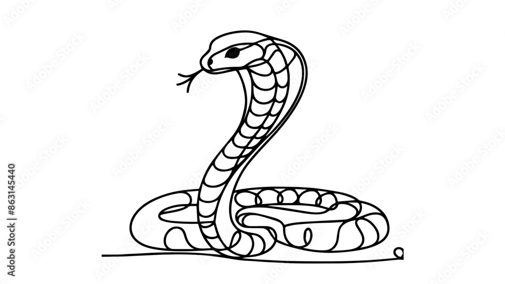 Fototapeta premium single line illustration of a cobra snake