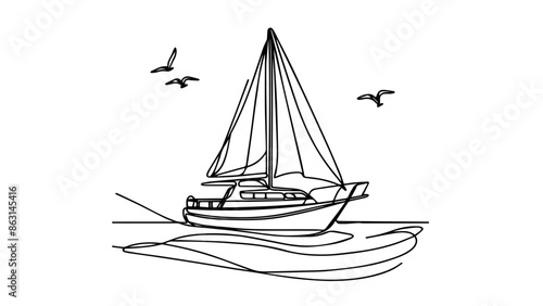 single line illustration of a sailing boat