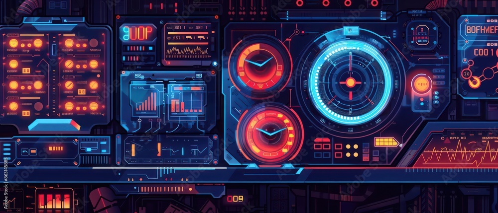 Detailed view of a retrofuturistic health monitor blending oldfashioned dials and modern screens, with space for text Detailed view of a retrofuturistic health monitor blending oldfashioned dials and modern screens, with space for text