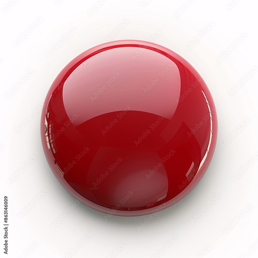 Shiny Red Button on White Background, Minimalist Design with Glossy Finish, Simple and Modern Symbol, Perfect for UI Elements, Web Design, and Graphic