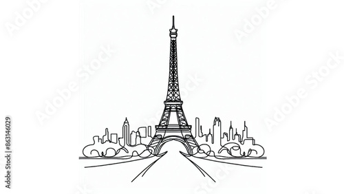one continuous line illustration of eiffel tower