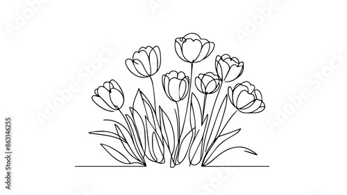 one continuous line drawing of tulips