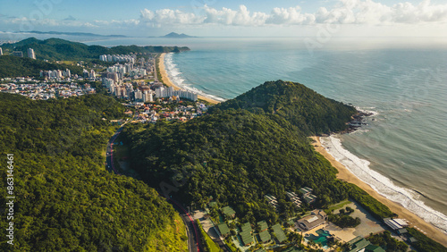 aerial veiw of the coast side of Santa Catarina, Brazil - Itajai beach and Morro do Careca , Balneario Camboriu, Brazil photo