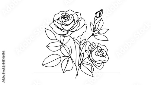  one continuous line drawing of roses plant 