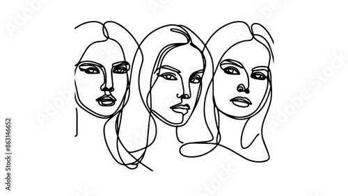 one continuous line drawing of a women faces