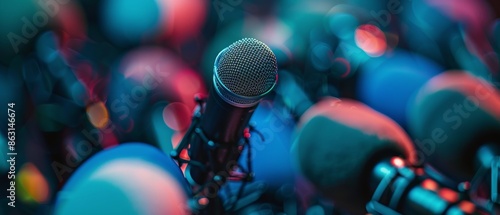 Close Up of a Microphone on Stage With Multiple Cameras in the Background Dur...