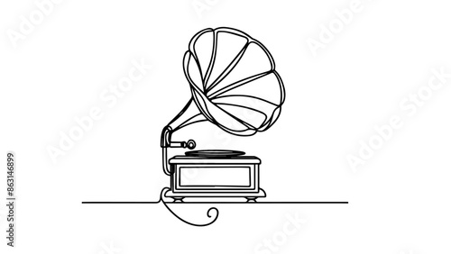 one continuous line illustration of a gramophone