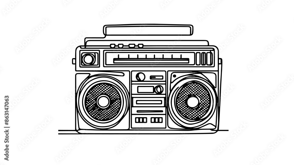 80s boombox one continuous line drawing 80s boombox one continuous line drawing