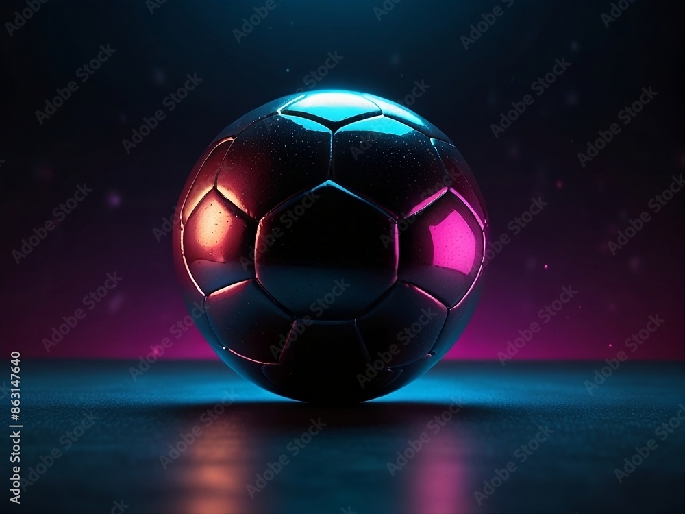 Fototapeta premium A modern sleek football sits on a futuristic studio background.