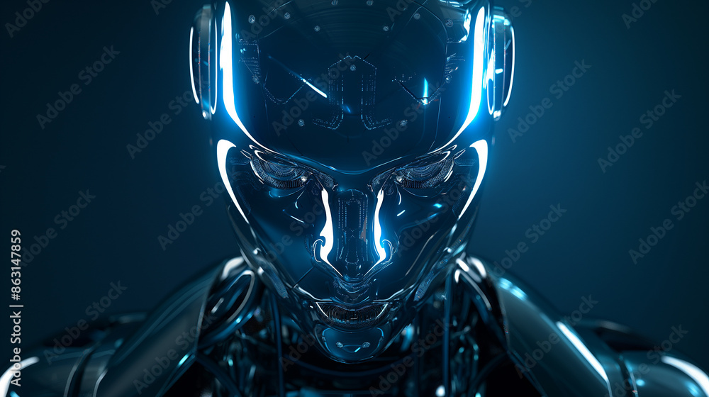 Side profile of a futuristic robot head against a dark background. Side profile of a futuristic robot head against a dark background.