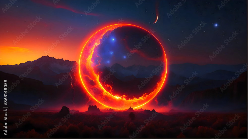 Abstract solar eclipse, artistic background, sun and moon, universe wallpaper
