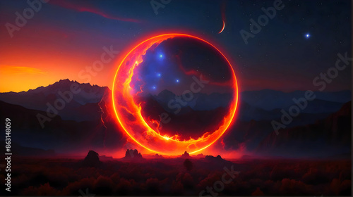 Obraz na płótnie Abstract solar eclipse, artistic background, sun and moon, universe wallpaper w salonie