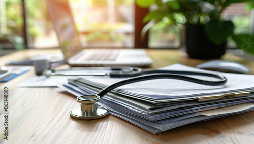 medical documents next to the stethoscope