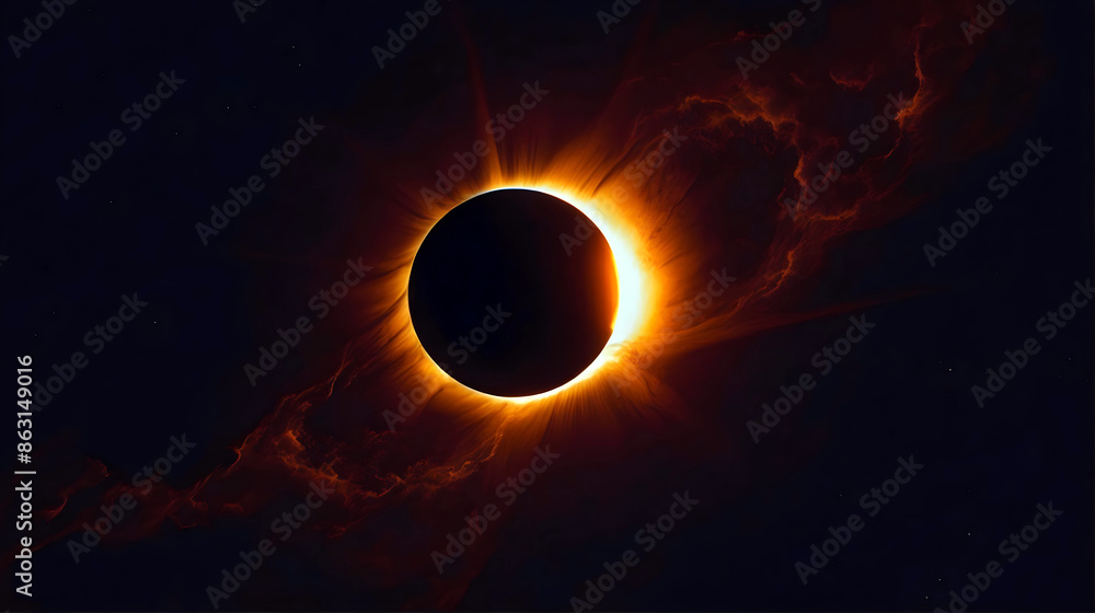 Abstract solar eclipse, artistic background, sun and moon, universe wallpaper
