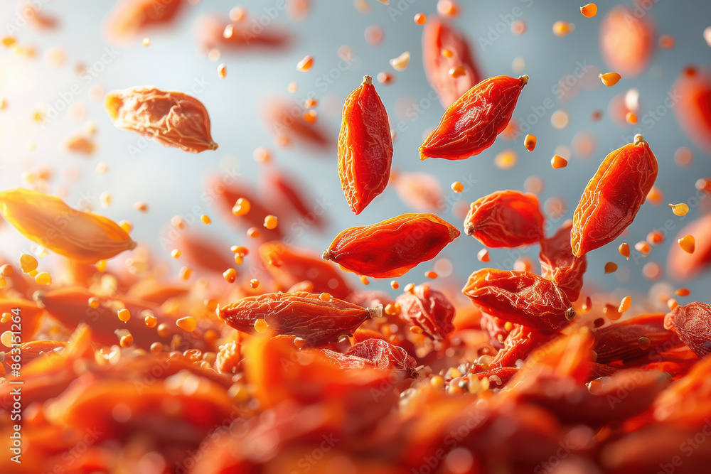Goji Berries on Pastel Orange Background Goji Berries on Pastel Orange Background