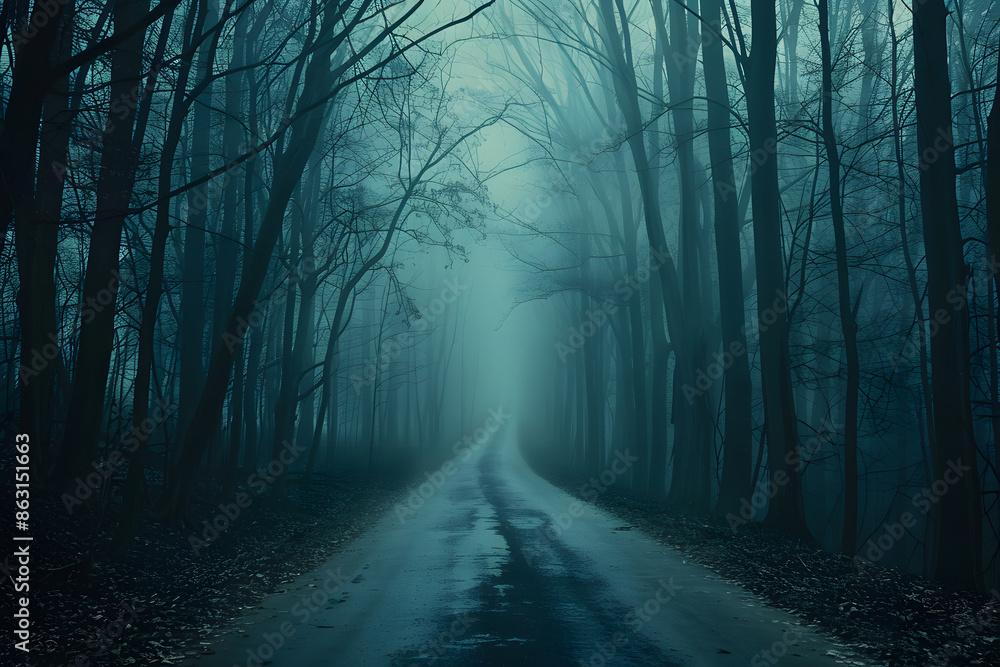 Fototapeta premium Highway Through Misty Forest