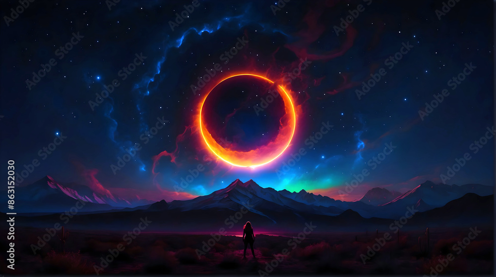 Abstract solar eclipse, artistic background, sun and moon, universe wallpaper