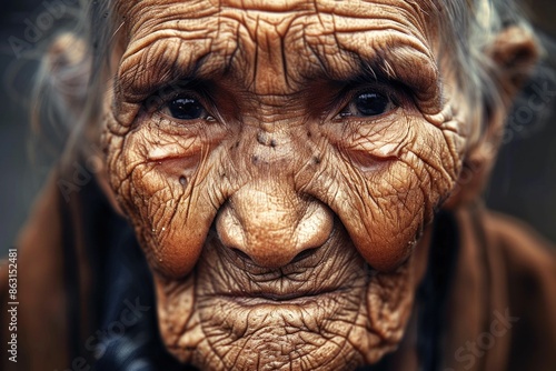 Elderly Woman with Deep Wrinkles. Generative ai © Scrudje