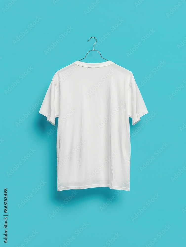 White T-Shirt Mockup on Blue Background. White T-Shirt Mockup on Blue Background.
