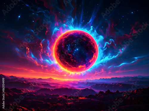 Obraz na płótnie Abstract solar eclipse, artistic background, sun and moon, universe wallpaper w salonie