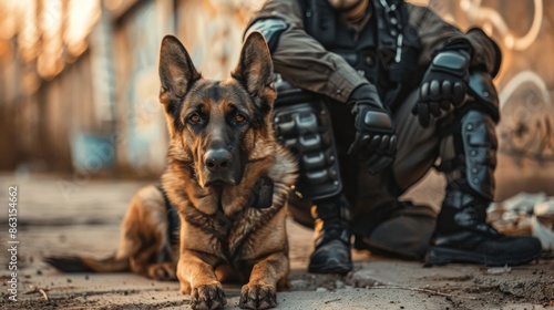 Portrait of a police dog on duty in a large city © Joyce