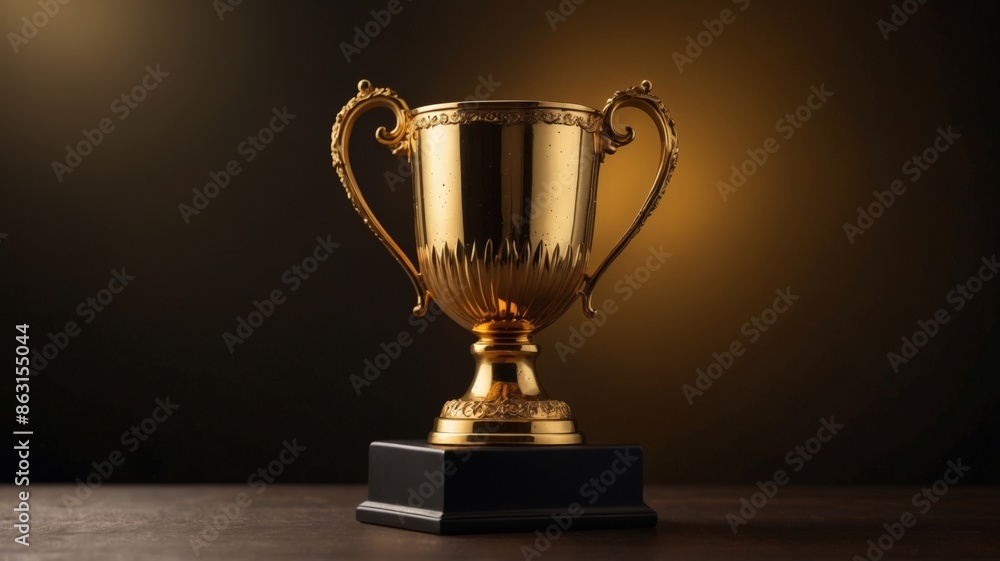 Golden trophy on golden background, concept of victory, competition. Golden trophy on golden background, concept of victory, competition.