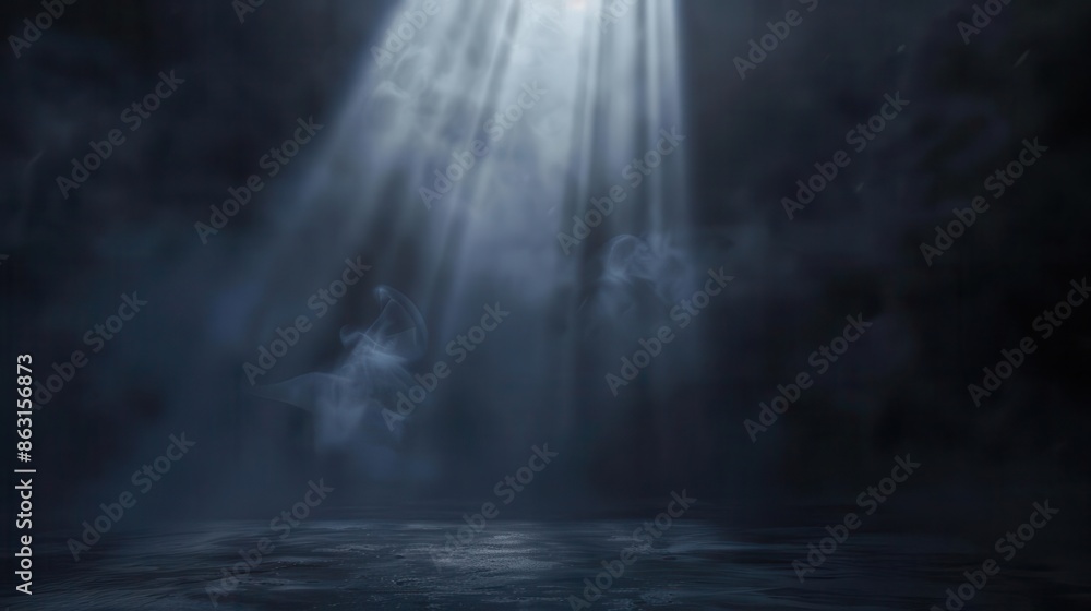 dark empty space with dramatic spotlight illumination and mysterious smoky atmosphere concept illustration dark empty space with dramatic spotlight illumination and mysterious smoky atmosphere concept illustration