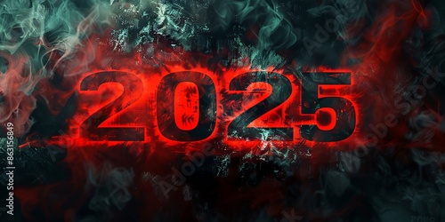 Fiery Grunge Art: Bold '2025' Abstract Display with Smoky and Vibrant Details