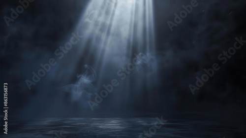 dark empty space with dramatic spotlight illumination and mysterious smoky atmosphere concept illustration