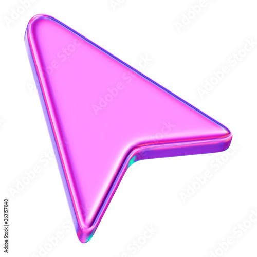 3d neon arrow cursor icon. Stock vector illustration on isolated background.	