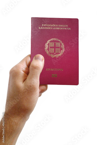 Greek passport against a white background