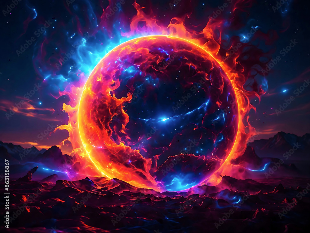 Abstract solar eclipse, artistic background, sun and moon, universe wallpaper
