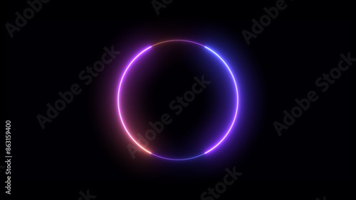 Abstract neon light glowing circle frame loading icon background illustration.