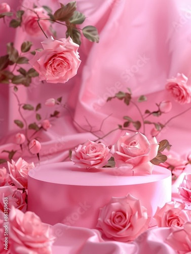 Pink Cake with Pink Flowers