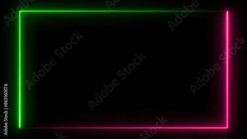 Abstract glowing neon light effect rectangle frame background illustration.