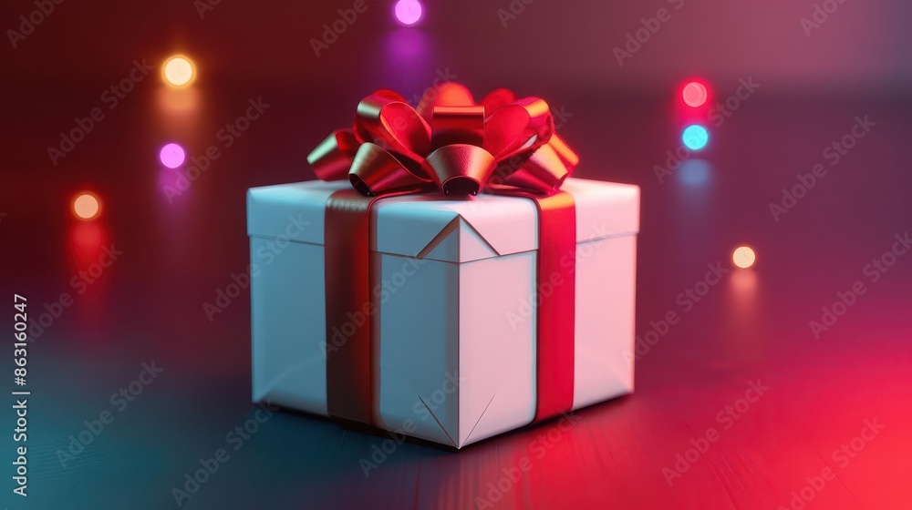 festive wrapped christmas gift box with shiny red bow and ribbon 3d holiday icon illustration festive wrapped christmas gift box with shiny red bow and ribbon 3d holiday icon illustration