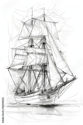 Wallpaper Mural Hand sketch of a vintage sailing ship over white background Torontodigital.ca
