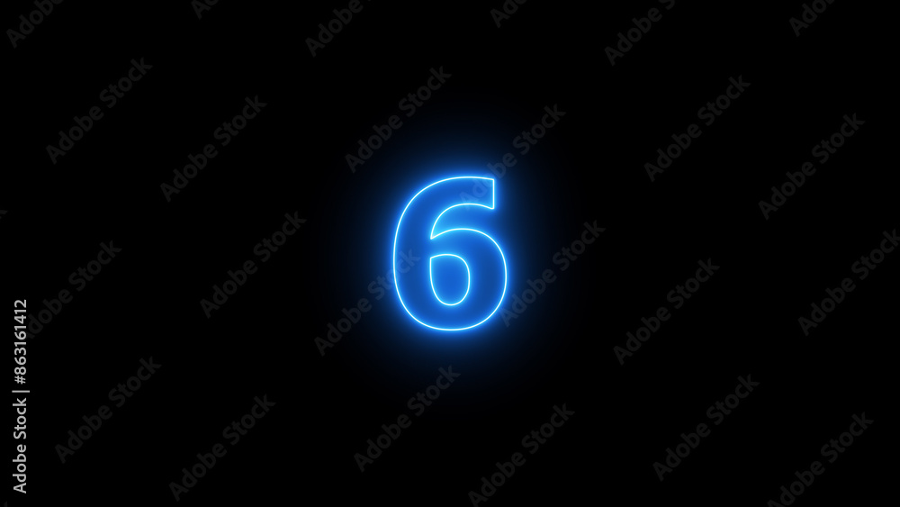 Abstract neon countdown 6 number illustration background 4k. Abstract neon countdown 6 number illustration background 4k.