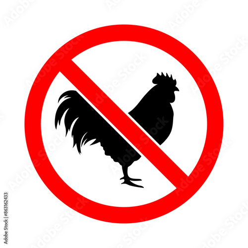 Non-Vegetarian prohibited ban red icon with no chicken forbidden symbol. Non veg ban icon. prohibited sign of chicken for vegan food vegetarian non animal meat.