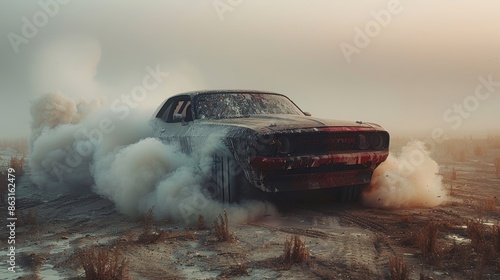 Obraz na płótnie Drifting car in smoke, dynamic motion concept.