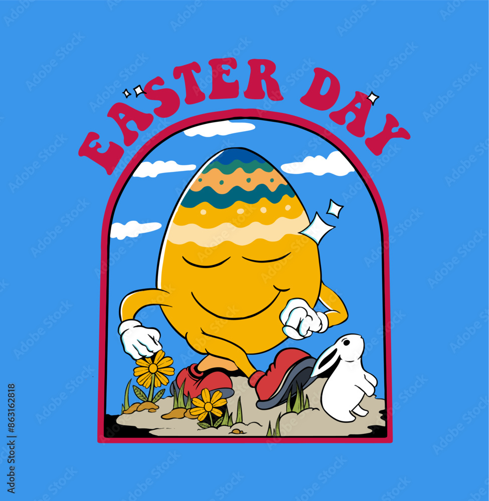 Obraz premium Easter Day of Walking Egg With Smile