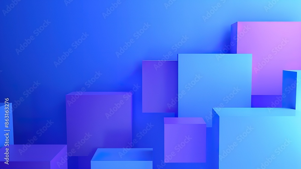 Vibrant abstract 3D blocks on a gradient blue background with copy space. Vibrant abstract 3D blocks on a gradient blue background with copy space.