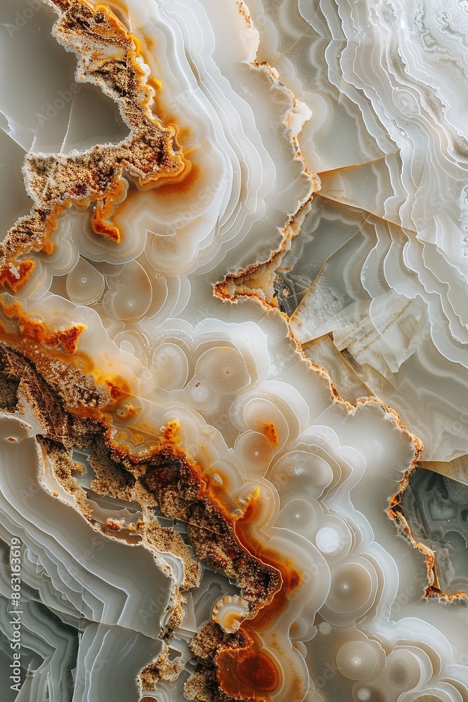 A closeup of an agate stone showing natural intricate patterns and wavy lines. A closeup of an agate stone showing natural intricate patterns and wavy lines.