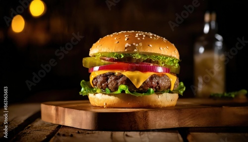 Cheeseburger close up.