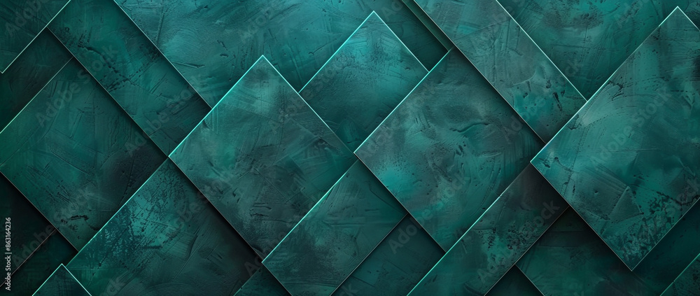 Obraz premium Abstract dark teal background with geometric pattern made of diamond shapes and a grunge texture